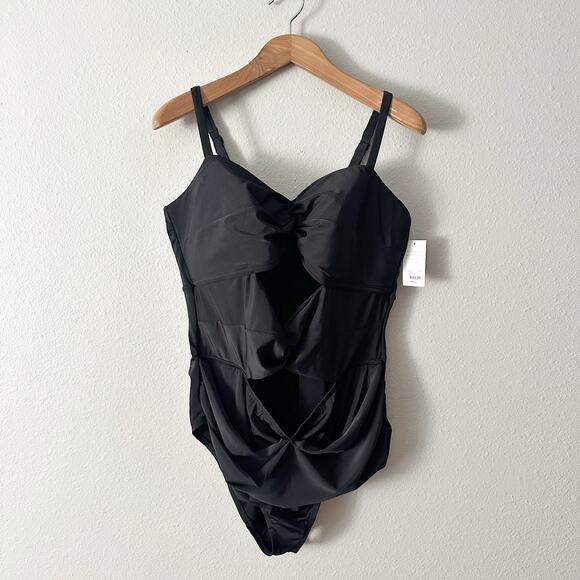 Cacique Lightly Lined No Wire Black One Piece Swimsuit women's plus size 20 NEW - Picture 2 of 11